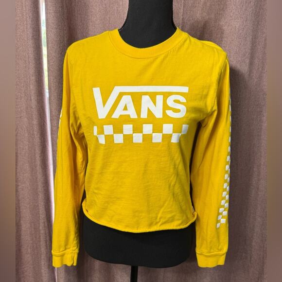 Vans Off The Wall Yellow Long Sleeve Cropped Tee T Shirt Long  Sleeve Size Small - Picture 2 of 6